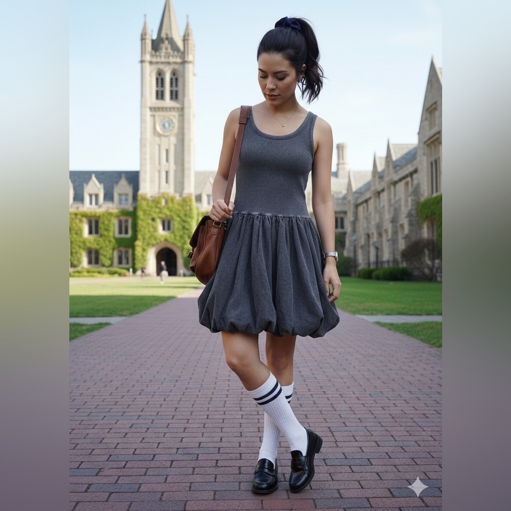 Say What? Ribbed Acid Washed Gray Mini Bubble Dress Size Small